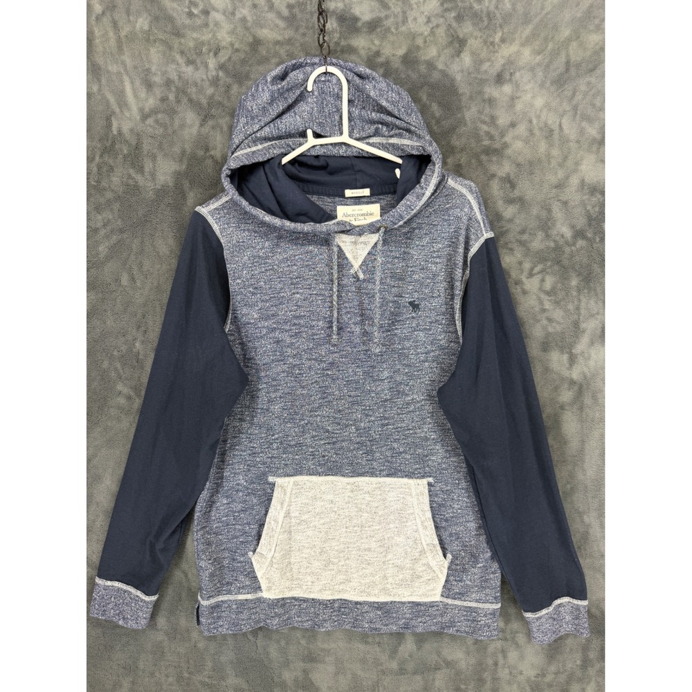 Abercrombie & Fitch Mens Muscle Fit Hoodie Blue Colorblock Marled L Pullover